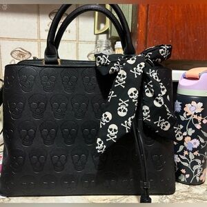 NEW Betsey Johnson Skull Purse Black Satchel Embossed Skulls Bag